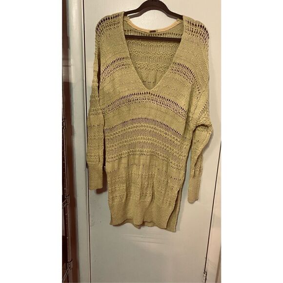 FREE PEOPLE YELLOW OVERSIZED CROCHET KNIT SWEATER WOMENS SZ S - Picture 3 of 9